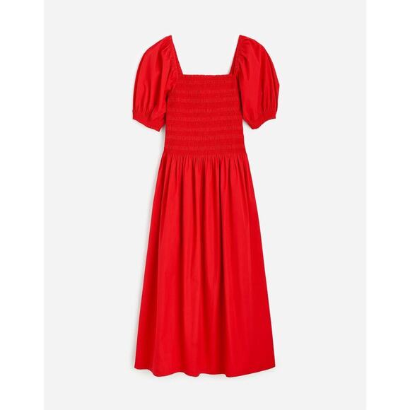 Madewell Women's Poplin Smocked Puff Sleeve Midi Dress NV027 Cerise Size XXS NWT - Picture 5 of 6